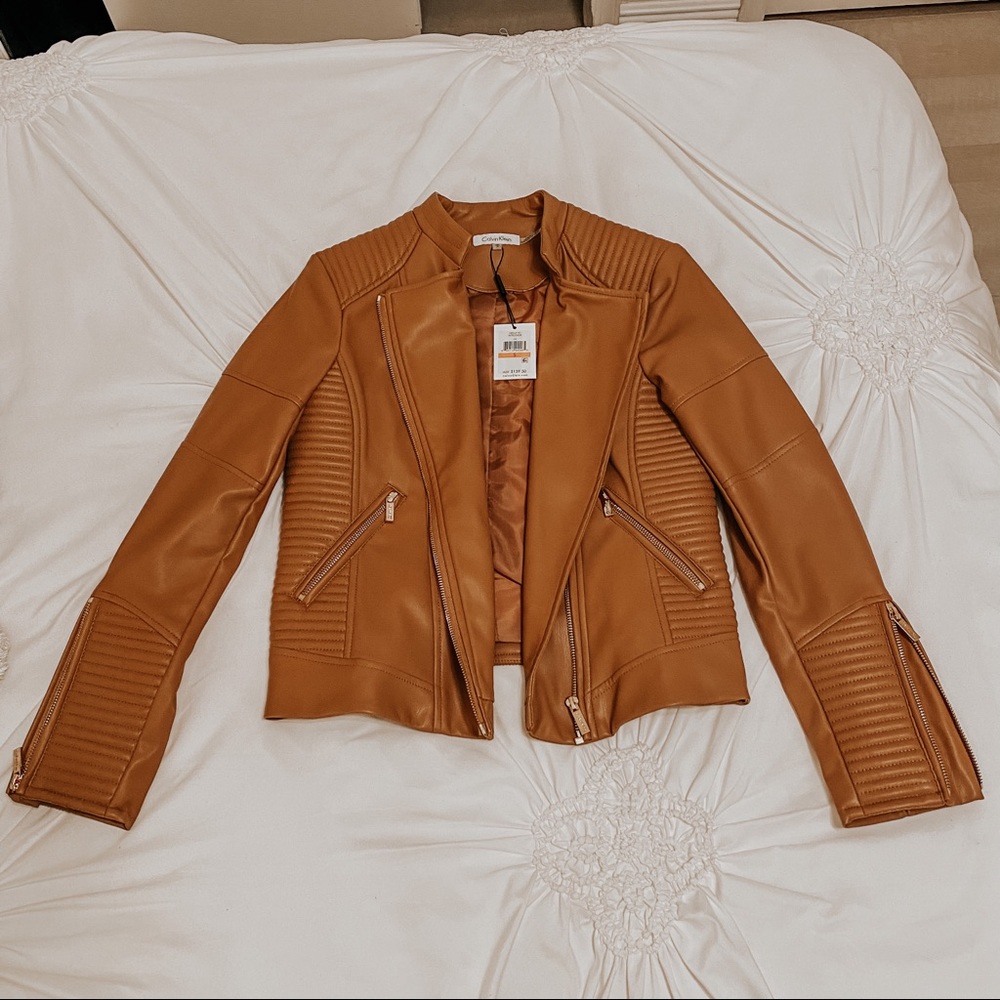 CALVIN KLEIN BROWN LEATHER JACKET